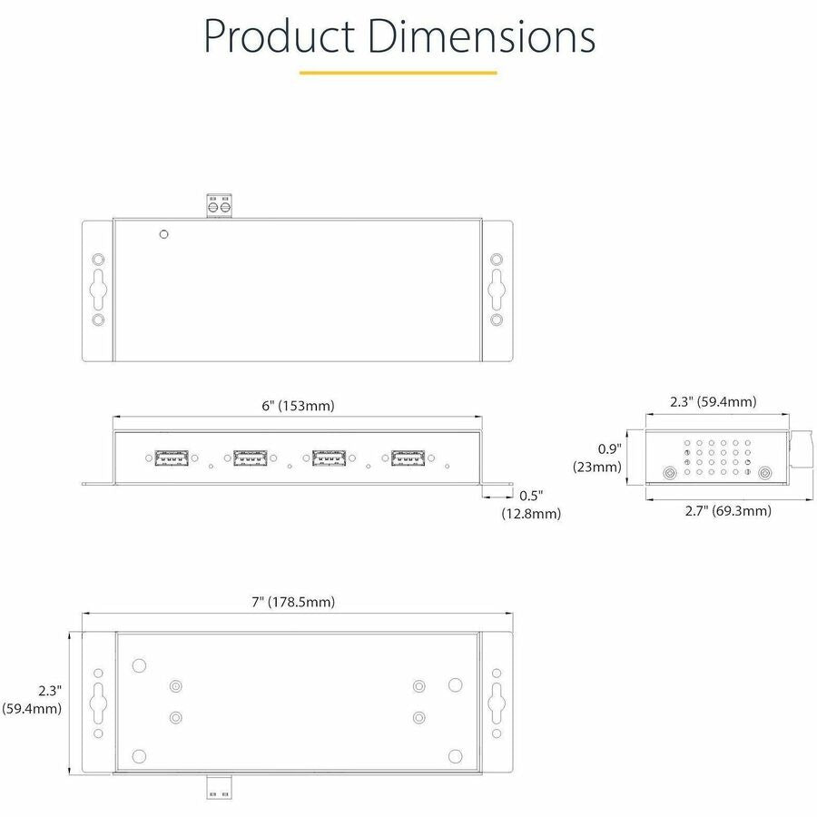 Alternate-Image2 Image for StarTech.com 4-Port Industrial USB 3.0 5Gbps Hub, Rugged USB Hub with ESD Protection, DIN/Wall/Desk Mountable, USB-A Expansion Hub, TAA