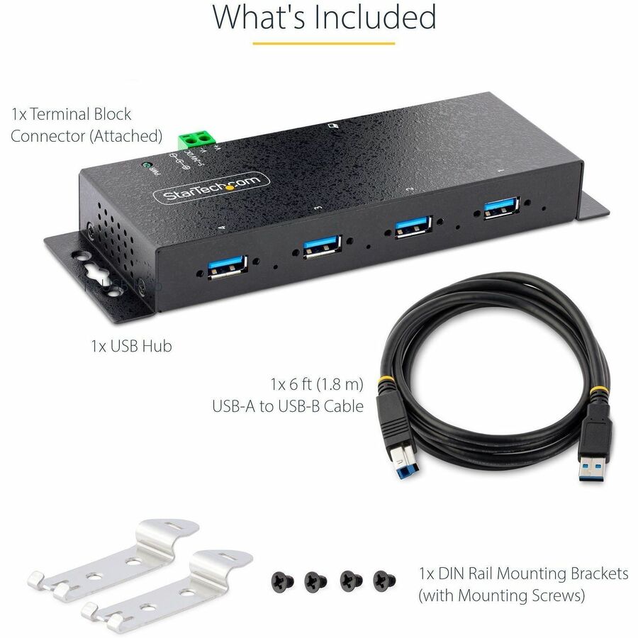 Alternate-Image3 Image for StarTech.com 4-Port Industrial USB 3.0 5Gbps Hub, Rugged USB Hub with ESD Protection, DIN/Wall/Desk Mountable, USB-A Expansion Hub, TAA