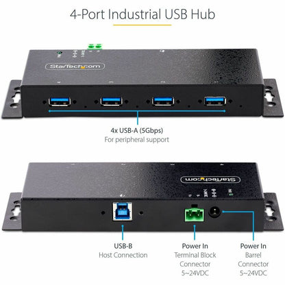 Alternate-Image1 Image for StarTech.com 4-Port Industrial USB 3.0 5Gbps Hub, Rugged USB Hub with ESD Protection, DIN/Wall/Desk Mountable, USB-A Expansion Hub, TAA