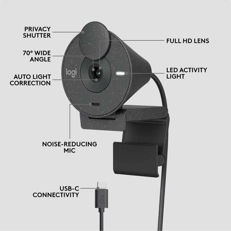 Alternate-Image5 Image for Logitech Brio 305 Full HD 1080P Webcam with Privacy Shutter, Mono Noise Reduction Mics, USB-C, Auto Light Correction