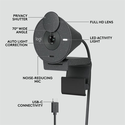 Alternate-Image5 Image for Logitech Brio 305 Full HD 1080P Webcam with Privacy Shutter, Mono Noise Reduction Mics, USB-C, Auto Light Correction