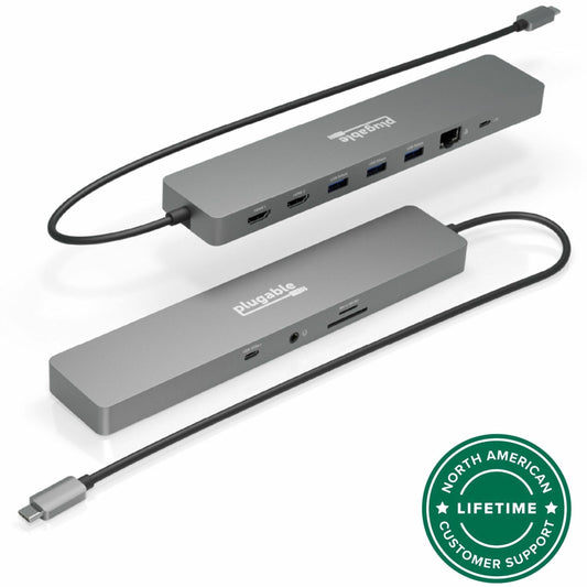 Main Image for Plugable 11-in-1 USB-C Hub 100W USB-C Pass-through, Laptop Docking Station Dual Monitor with 4K 60Hz HDMI