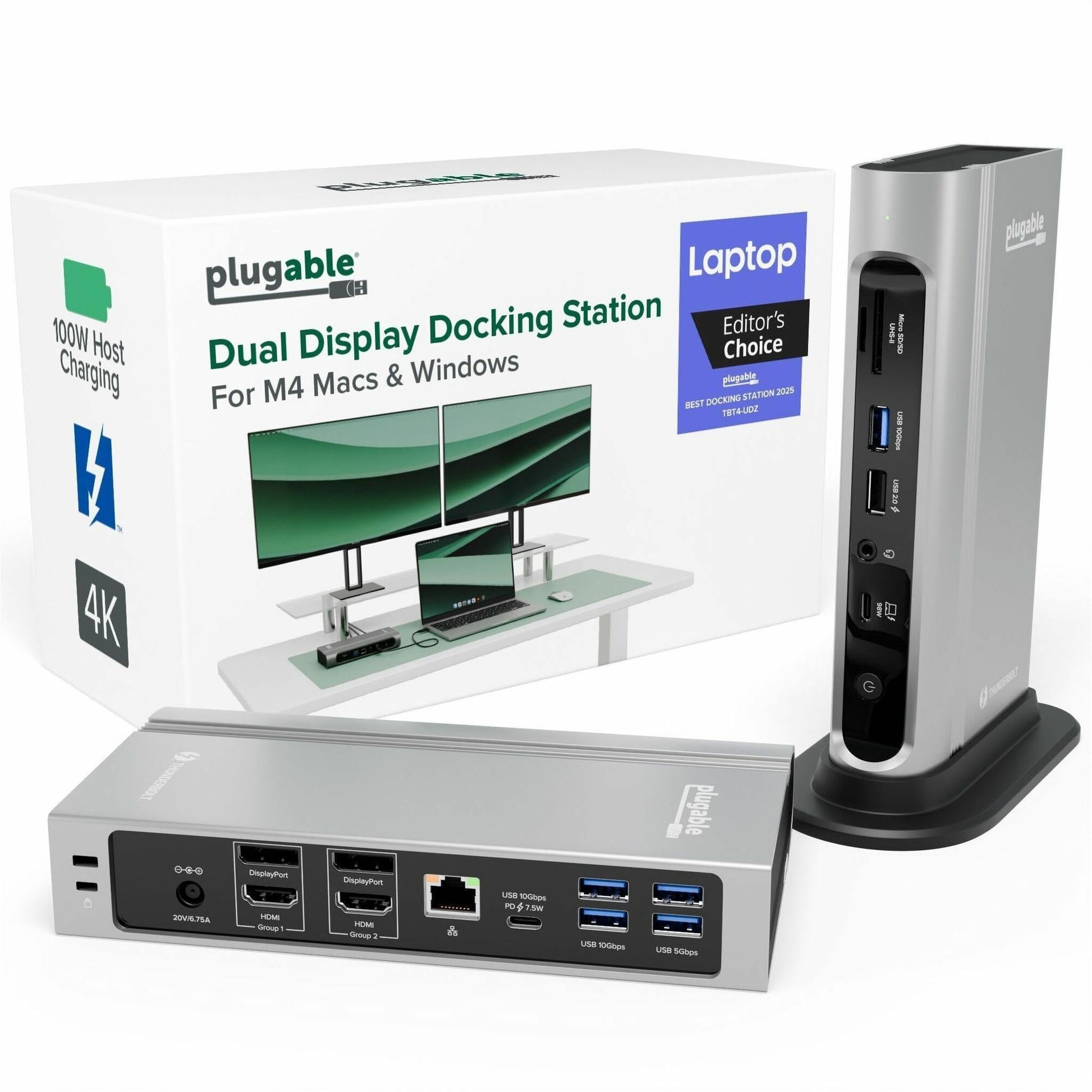 Main Image for Plugable 16-in-1 Thunderbolt 4 Dock with 100W Charging, 4K Quad Monitor Setup for Thunderbolt 4 Windows Laptops
