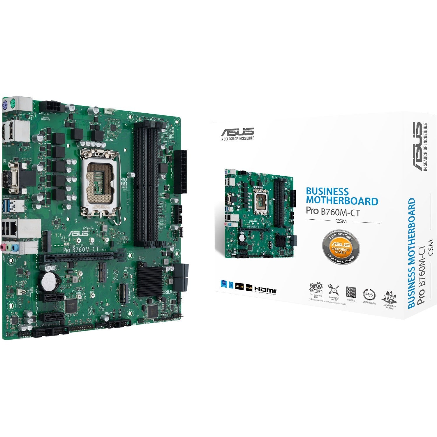 Main Image for Asus Pro B760M-CT-CSM Industrial Motherboard - Intel B760 Chipset - Socket LGA-1700 - Micro ATX