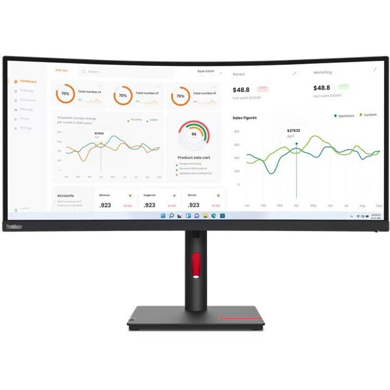 Front Image for Lenovo ThinkVision T34w-30 34" Class UW-QHD Curved Screen LED Monitor - 21:9 - Raven Black