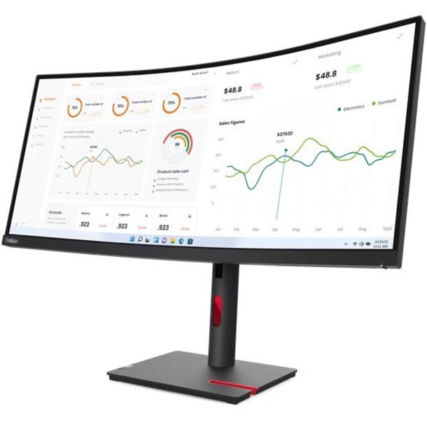 Alternate-Image1 Image for Lenovo ThinkVision T34w-30 34" Class UW-QHD Curved Screen LED Monitor - 21:9 - Raven Black