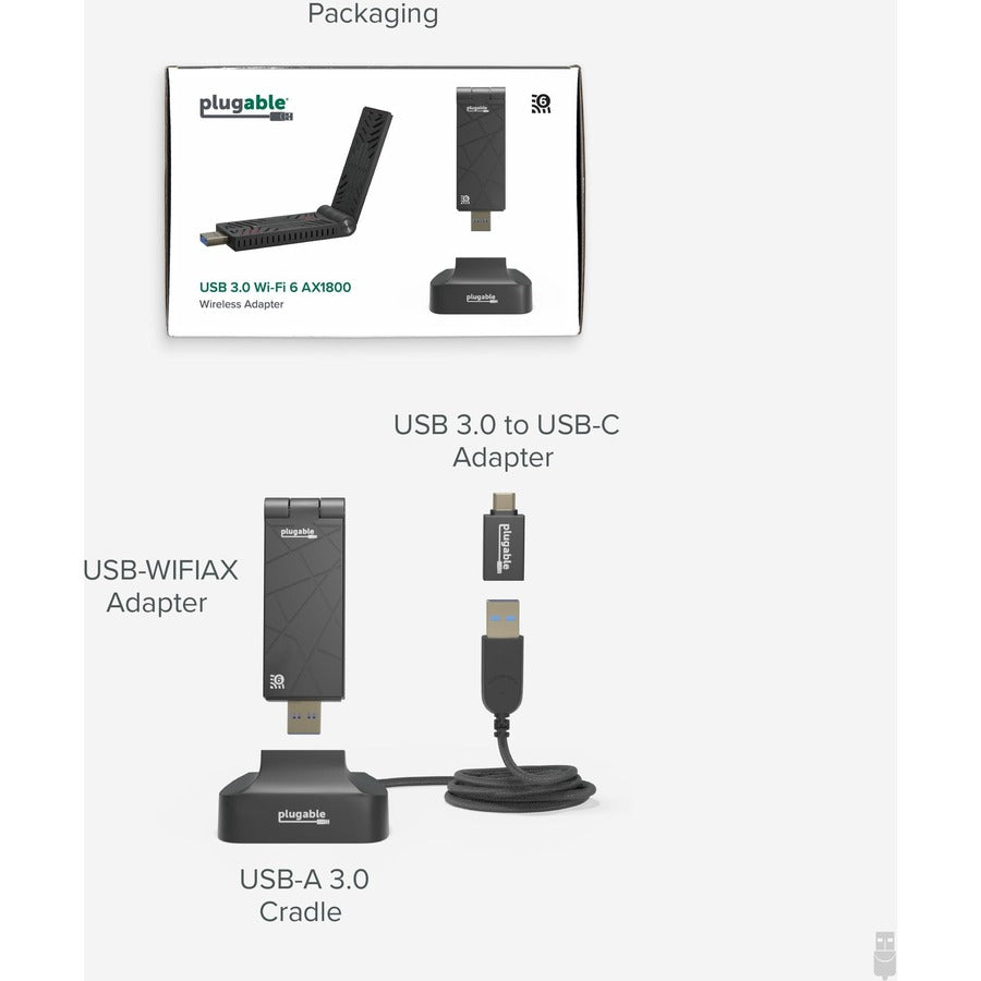 Alternate-Image6 Image for Plugable WiFi 6 USB WiFi Adapter for Desktop PC and Laptops, AX1800 USB 3.0 and USB C