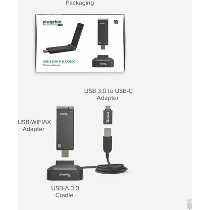 Alternate-Image6 Image for Plugable WiFi 6 USB WiFi Adapter for Desktop PC and Laptops, AX1800 USB 3.0 and USB C