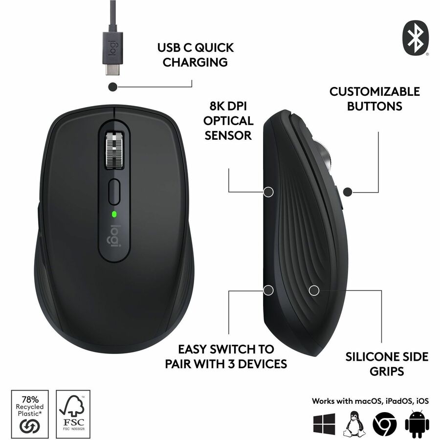 Alternate-Image5 Image for Logitech MX Anywhere 3S Compact Wireless Mouse, Fast Scrolling, 8K DPI Any-Surface Tracking, Quiet Clicks - Black