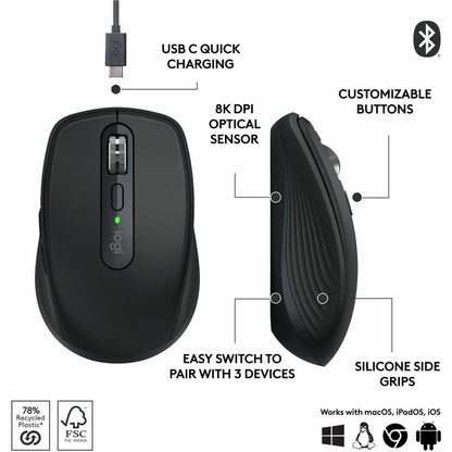 Alternate-Image5 Image for Logitech MX Anywhere 3S Compact Wireless Mouse, Fast Scrolling, 8K DPI Any-Surface Tracking, Quiet Clicks - Black