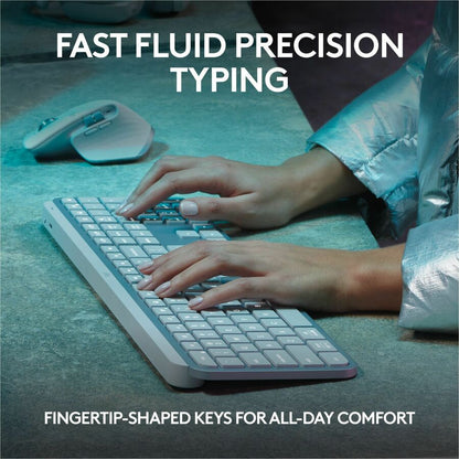 Life-Style Image for Logitech MX Keys S Wireless Keyboard, Low Profile, Fluid Precise Quiet Typing, USB C Rechargeable, Pale Gray