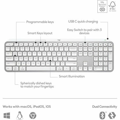 Alternate-Image5 Image for Logitech MX Keys S Wireless Keyboard, Low Profile, Fluid Precise Quiet Typing, USB C Rechargeable, Pale Gray