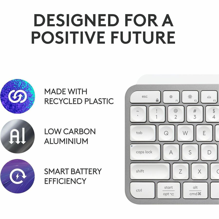 Alternate-Image4 Image for Logitech MX Keys S Wireless Keyboard, Low Profile, Fluid Precise Quiet Typing, USB C Rechargeable, Pale Gray