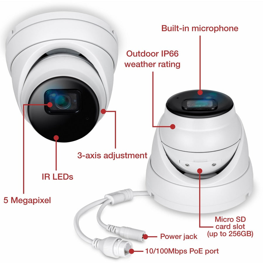 Alternate-Image1 Image for TRENDnet Indoor Outdoor 5MP H.265 PoE IR Fixed Turret Network Camera, IP66 Rated Housing, IR Night Vision up to 30m (98 ft.), Security Surveillance Camera, microSD Card Slot, White, TV-IP1515PI