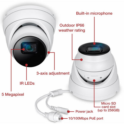 Alternate-Image1 Image for TRENDnet Indoor Outdoor 5MP H.265 PoE IR Fixed Turret Network Camera, IP66 Rated Housing, IR Night Vision up to 30m (98 ft.), Security Surveillance Camera, microSD Card Slot, White, TV-IP1515PI