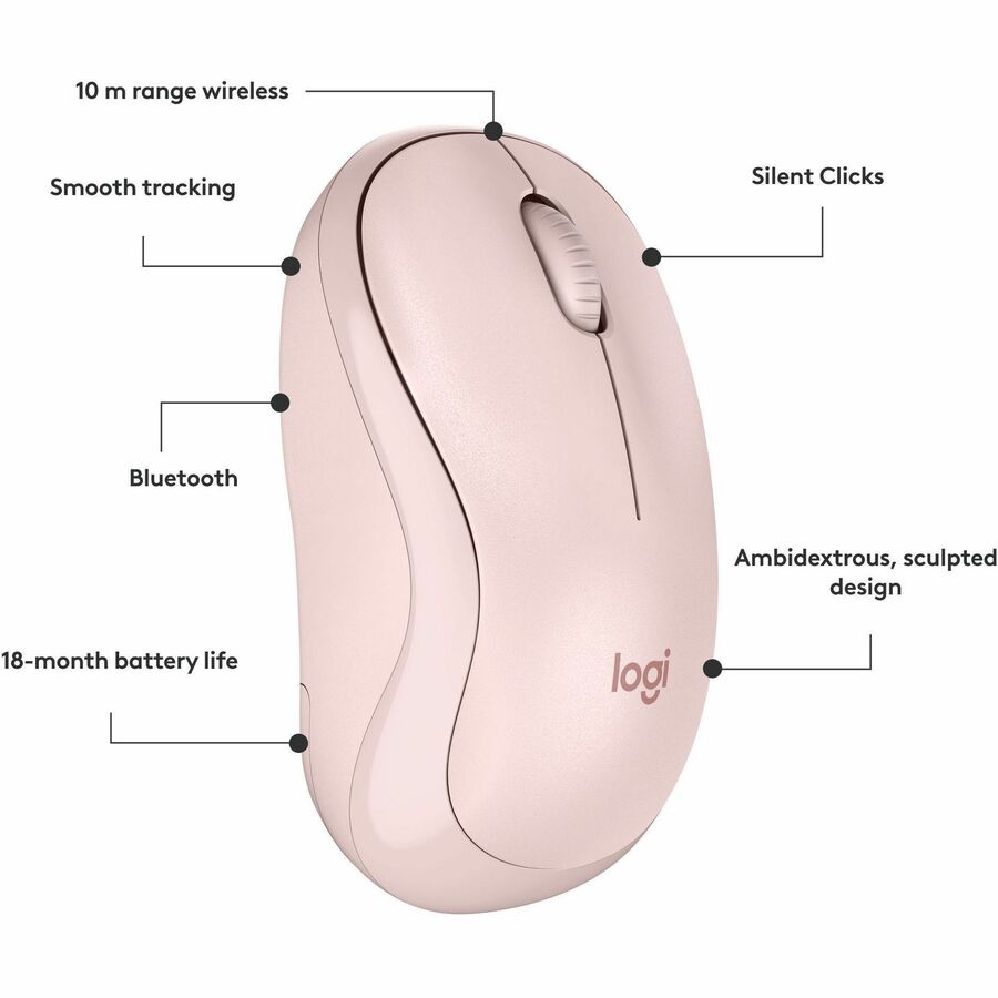 Alternate-Image6 Image for Logitech M240 Silent Bluetooth Mouse, Wireless, Compact, Portable, Smooth Tracking, Rose