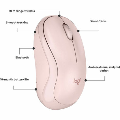 Alternate-Image6 Image for Logitech M240 Silent Bluetooth Mouse, Wireless, Compact, Portable, Smooth Tracking, Rose