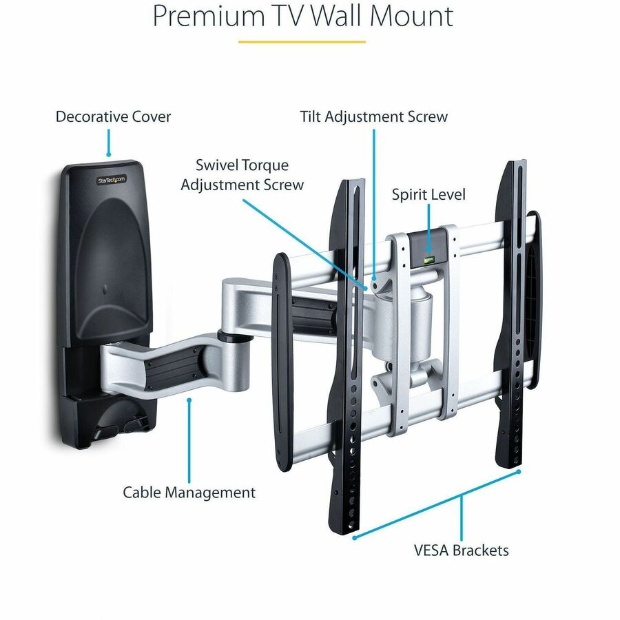Alternate-Image2 Image for StarTech.com Articulating TV Wall Mount, VESA Wall Mount TV Bracket for 65 inch/99lb/Curved TVs, Corner Adjustable Low Profile Wall Mount