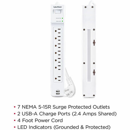 Alternate-Image1 Image for CyberPower P704URC1 Home and Office 7 - Outlet Surge Protector with 2000 J Surge Suppression