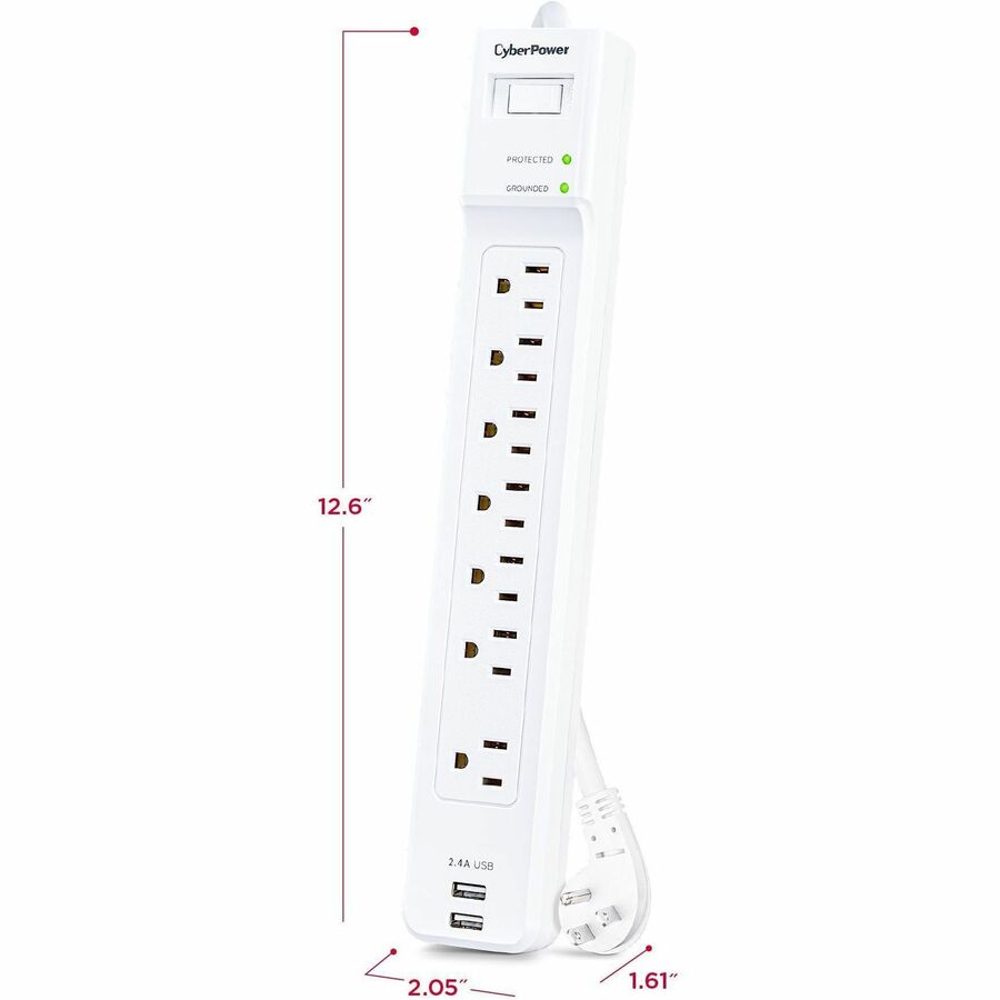 Alternate-Image2 Image for CyberPower P704URC1 Home and Office 7 - Outlet Surge Protector with 2000 J Surge Suppression