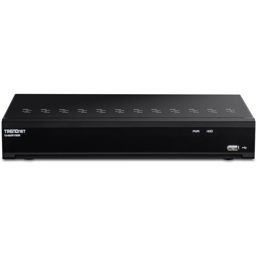 Front Image for TRENDnet 8-Channel UHD PoE NVR, H.264/H.265 4K (8MP), Up to 12TB Storage (HDD Not Included), Supports one 4K Camera Channel, 8 PoE ports, 80W PoE Power Budget, Rackmount Design, 240fps, TV-NVR1508