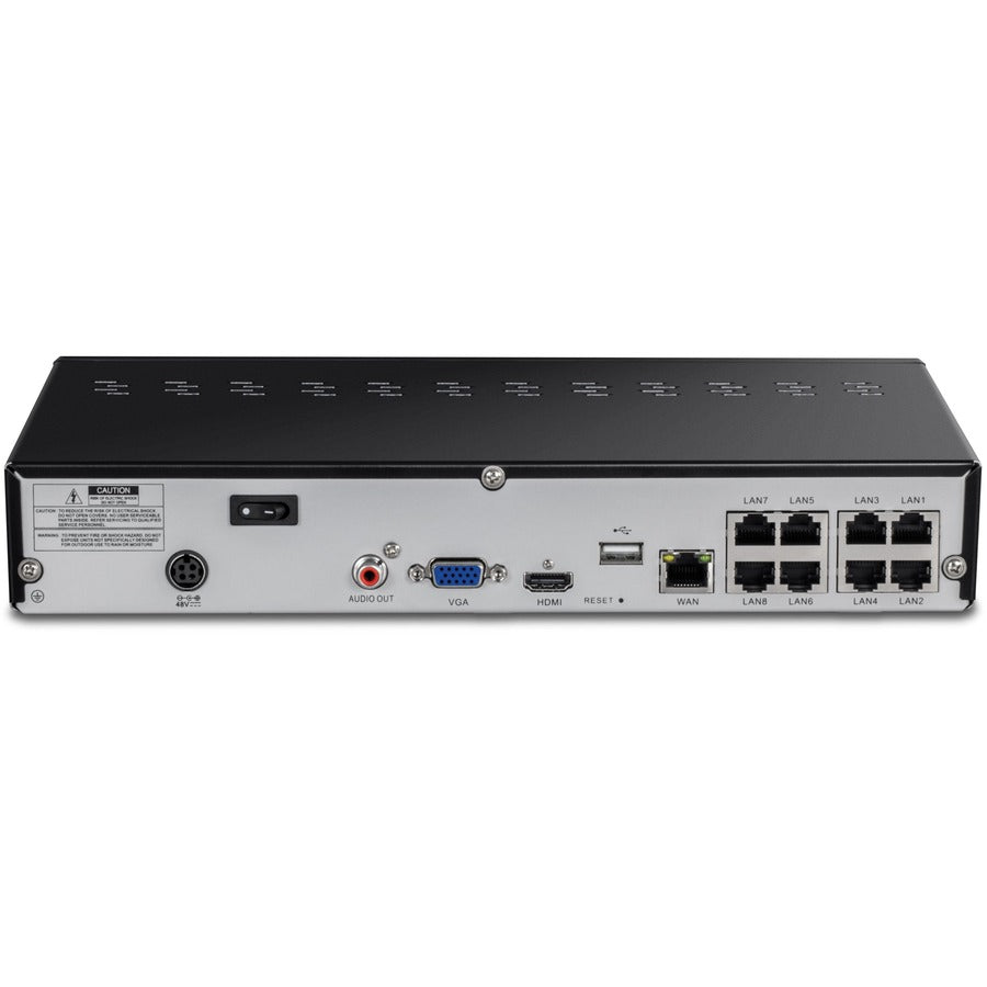Rear Image for TRENDnet 8-Channel UHD PoE NVR, H.264/H.265 4K (8MP), Up to 12TB Storage (HDD Not Included), Supports one 4K Camera Channel, 8 PoE ports, 80W PoE Power Budget, Rackmount Design, 240fps, TV-NVR1508