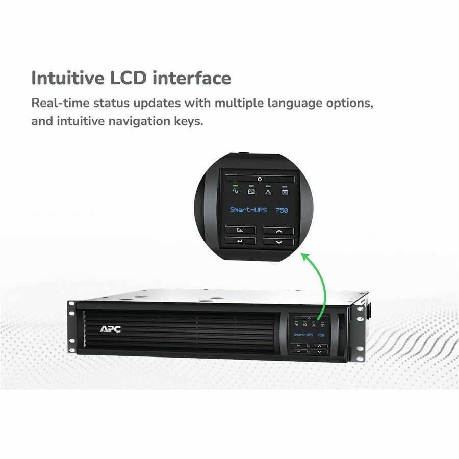 Alternate-Image1 Image for APC Smart-UPS, Line Interactive, 750VA, Rackmount 2U, 120V, 6x NEMA 5-15R outlets, SmartConnect Port+Network Card, AVR, LCD
