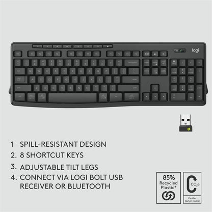 Alternate-Image5 Image for Logitech MK370 Combo for Business, Full-Size Wireless Keyboard and Wireless Mouse, Secure Logi Bolt USB receiver, Bluetooth, Graphite