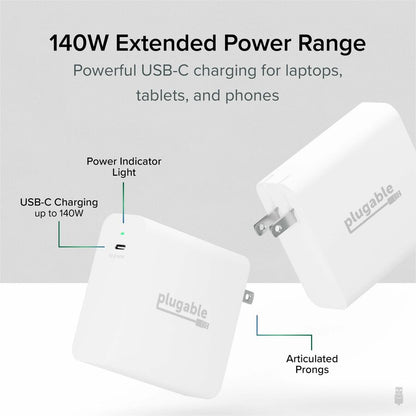 Alternate-Image1 Image for Plugable 140W USB C Charger, GaN Wall Charger for Laptop, PD 3.1 Power Adapter
