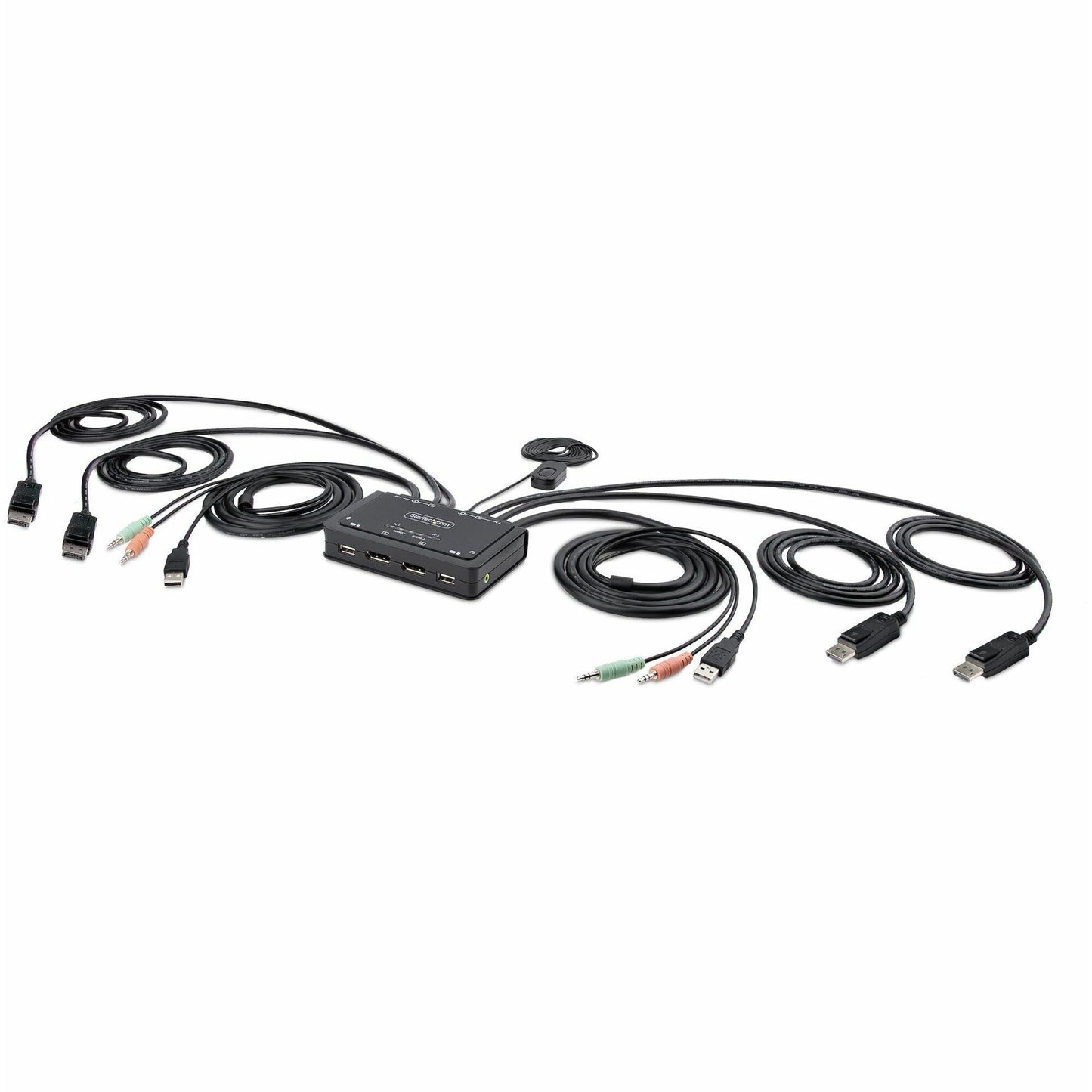 Main Image for StarTech.com 2-Port Dual-Monitor DisplayPort Cable KVM Switch, 4K 60Hz, Compact KVM with 5ft/1.5m Integrated Host Cables, Bus Powered