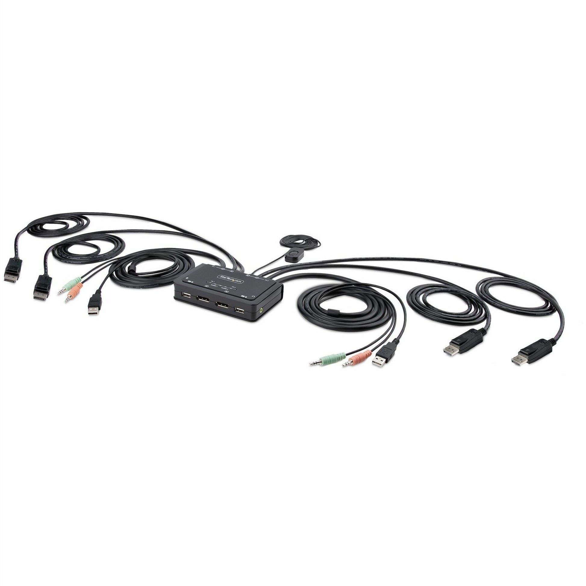 Main Image for StarTech.com 2-Port Dual-Monitor DisplayPort Cable KVM Switch, 4K 60Hz, Compact KVM with 5ft/1.5m Integrated Host Cables, Bus Powered
