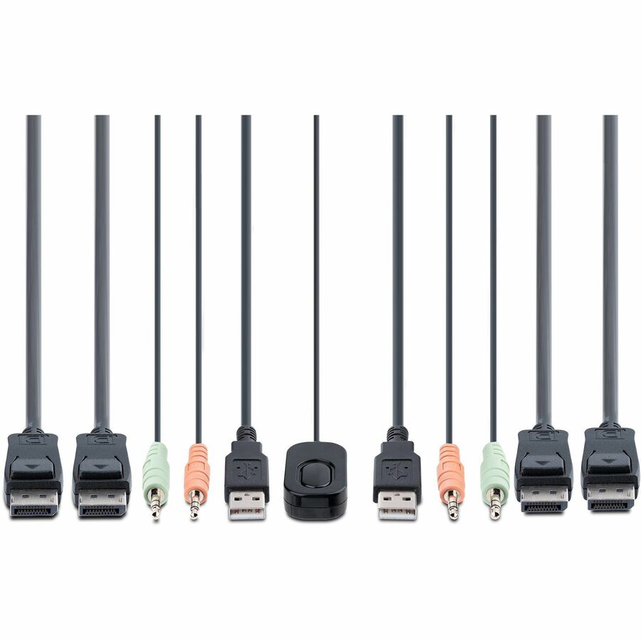 Alternate-Image4 Image for StarTech.com 2-Port Dual-Monitor DisplayPort Cable KVM Switch, 4K 60Hz, Compact KVM with 5ft/1.5m Integrated Host Cables, Bus Powered
