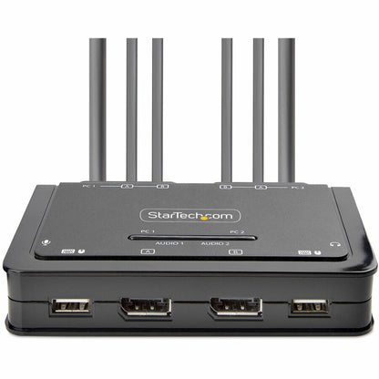 Alternate-Image1 Image for StarTech.com 2-Port Dual-Monitor DisplayPort Cable KVM Switch, 4K 60Hz, Compact KVM with 5ft/1.5m Integrated Host Cables, Bus Powered