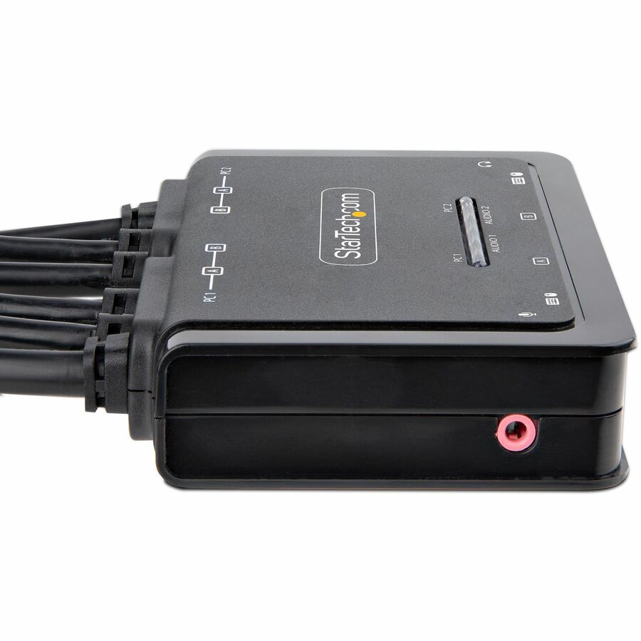 Alternate-Image2 Image for StarTech.com 2-Port Dual-Monitor DisplayPort Cable KVM Switch, 4K 60Hz, Compact KVM with 5ft/1.5m Integrated Host Cables, Bus Powered