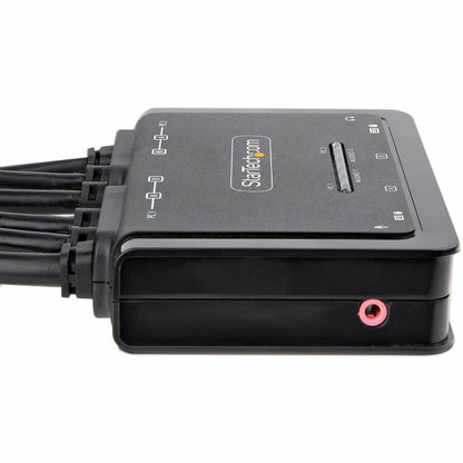 Alternate-Image2 Image for StarTech.com 2-Port Dual-Monitor DisplayPort Cable KVM Switch, 4K 60Hz, Compact KVM with 5ft/1.5m Integrated Host Cables, Bus Powered
