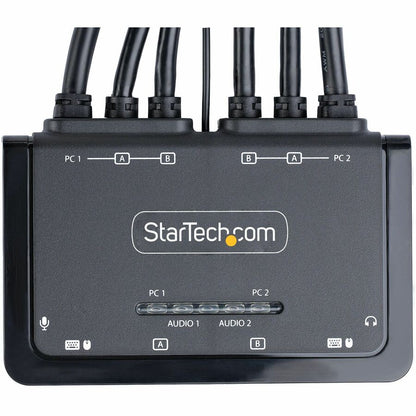 Alternate-Image5 Image for StarTech.com 2-Port Dual-Monitor DisplayPort Cable KVM Switch, 4K 60Hz, Compact KVM with 5ft/1.5m Integrated Host Cables, Bus Powered
