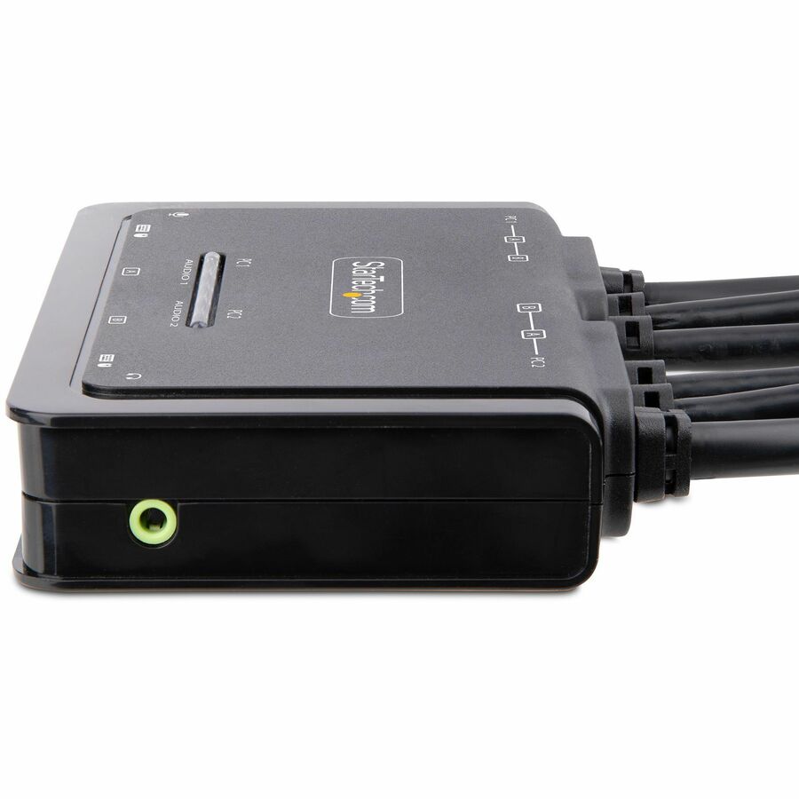 Alternate-Image3 Image for StarTech.com 2-Port Dual-Monitor DisplayPort Cable KVM Switch, 4K 60Hz, Compact KVM with 5ft/1.5m Integrated Host Cables, Bus Powered