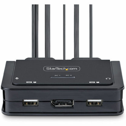 Alternate-Image1 Image for StarTech.com 2-Port Hybrid USB-C DisplayPort Cable KVM Switch, 4K 60Hz, Compact KVM with 6ft/1.8m USB-A & 4ft/1.2m USB-C Integrated Cables