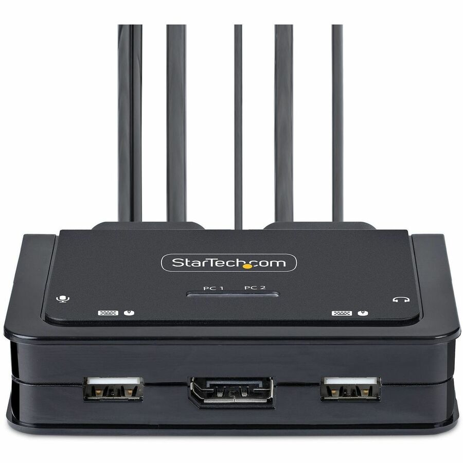 Alternate-Image1 Image for StarTech.com 2-Port USB-C Cable KVM Switch, 4K 60Hz DisplayPort Output, Compact KVM with 4ft/1.2m Integrated Host Cables, Bus Powered