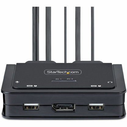 Alternate-Image1 Image for StarTech.com 2-Port USB-C Cable KVM Switch, 4K 60Hz DisplayPort Output, Compact KVM with 4ft/1.2m Integrated Host Cables, Bus Powered