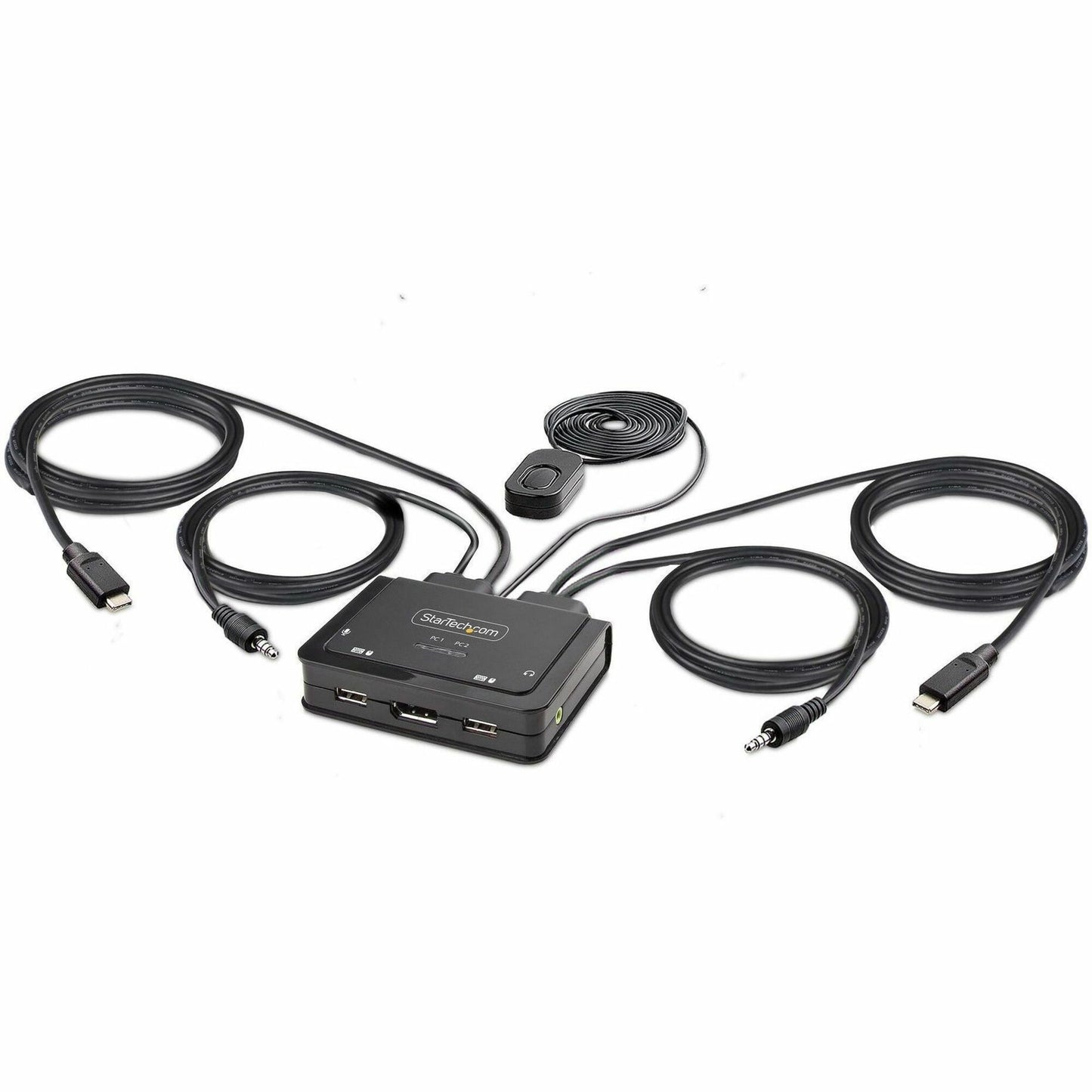 Main Image for StarTech.com 2-Port USB-C Cable KVM Switch, 4K 60Hz DisplayPort Output, Compact KVM with 4ft/1.2m Integrated Host Cables, Bus Powered