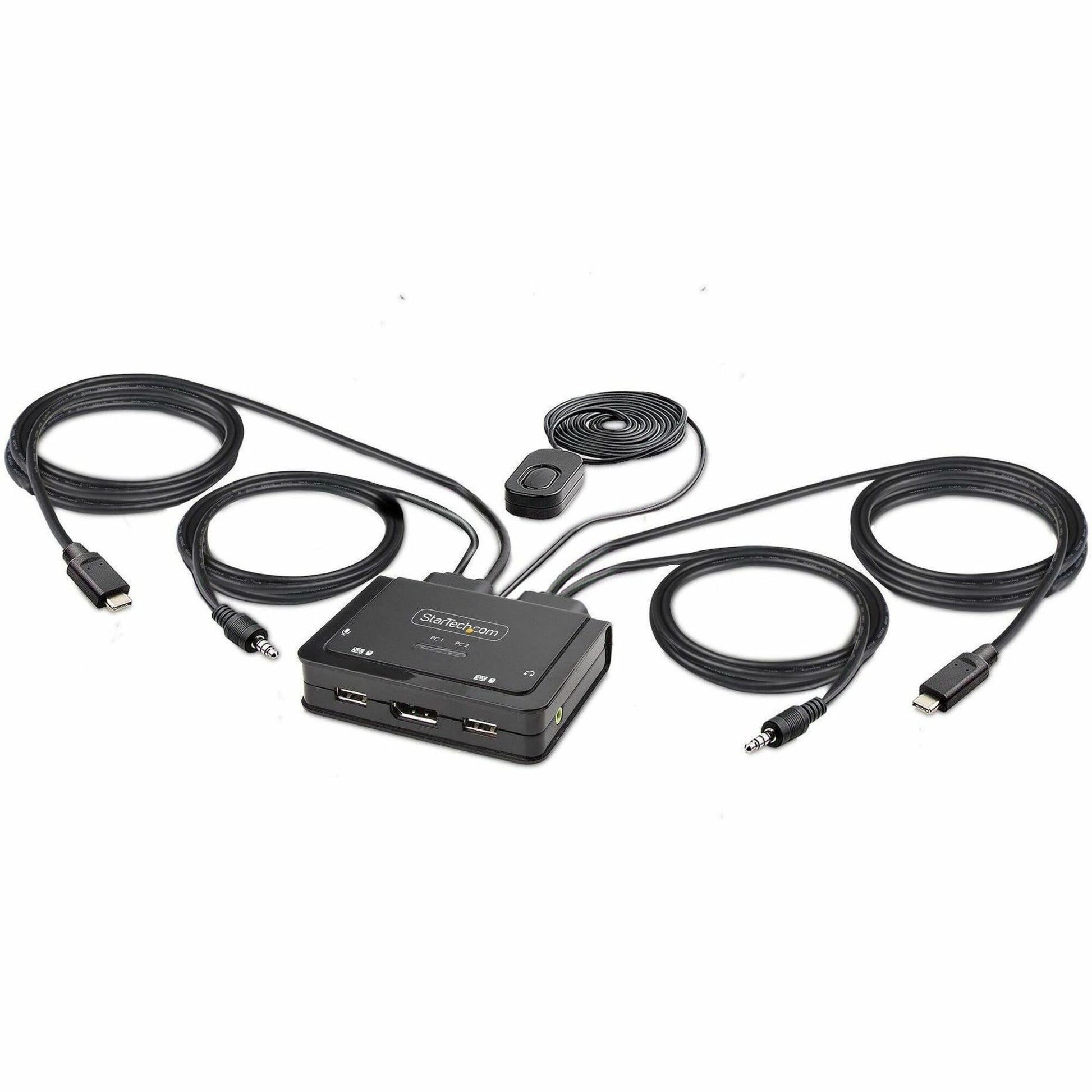Main Image for StarTech.com 2-Port USB-C Cable KVM Switch, 4K 60Hz DisplayPort Output, Compact KVM with 4ft/1.2m Integrated Host Cables, Bus Powered