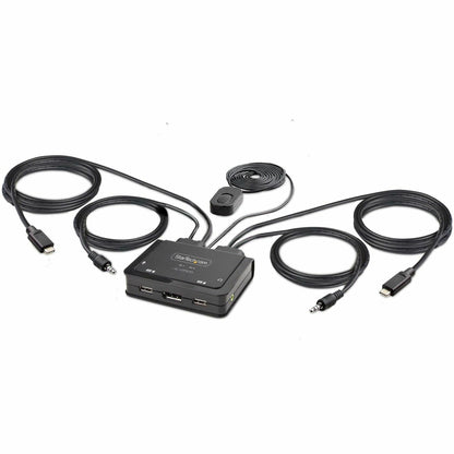 Main Image for StarTech.com 2-Port USB-C Cable KVM Switch, 4K 60Hz DisplayPort Output, Compact KVM with 4ft/1.2m Integrated Host Cables, Bus Powered