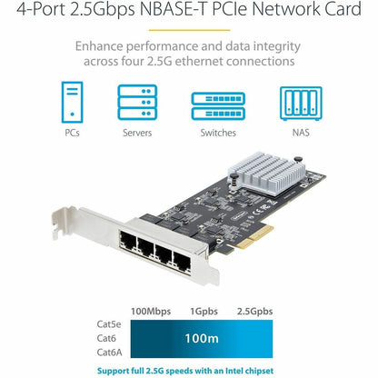 Alternate-Image1 Image for StarTech 4-Port 2.5G NBASE-T PCIe Network Card, Computer Network Card Interface, Intel&reg; I225-V, Quad-Port Ethernet, Multi-Gigabit NIC
