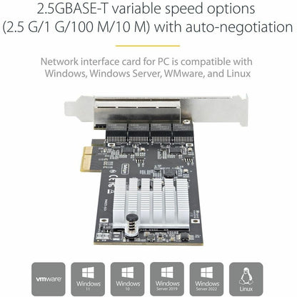 Alternate-Image3 Image for StarTech 4-Port 2.5G NBASE-T PCIe Network Card, Computer Network Card Interface, Intel&reg; I225-V, Quad-Port Ethernet, Multi-Gigabit NIC