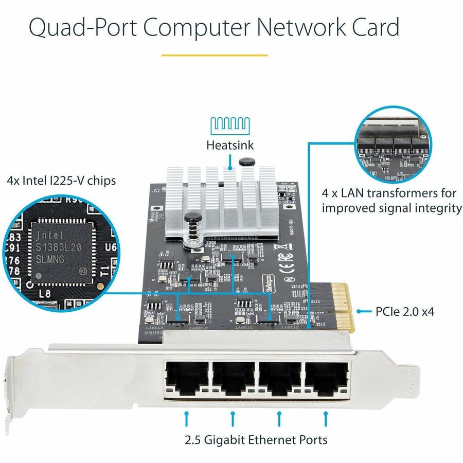 Alternate-Image2 Image for StarTech 4-Port 2.5G NBASE-T PCIe Network Card, Computer Network Card Interface, Intel&reg; I225-V, Quad-Port Ethernet, Multi-Gigabit NIC