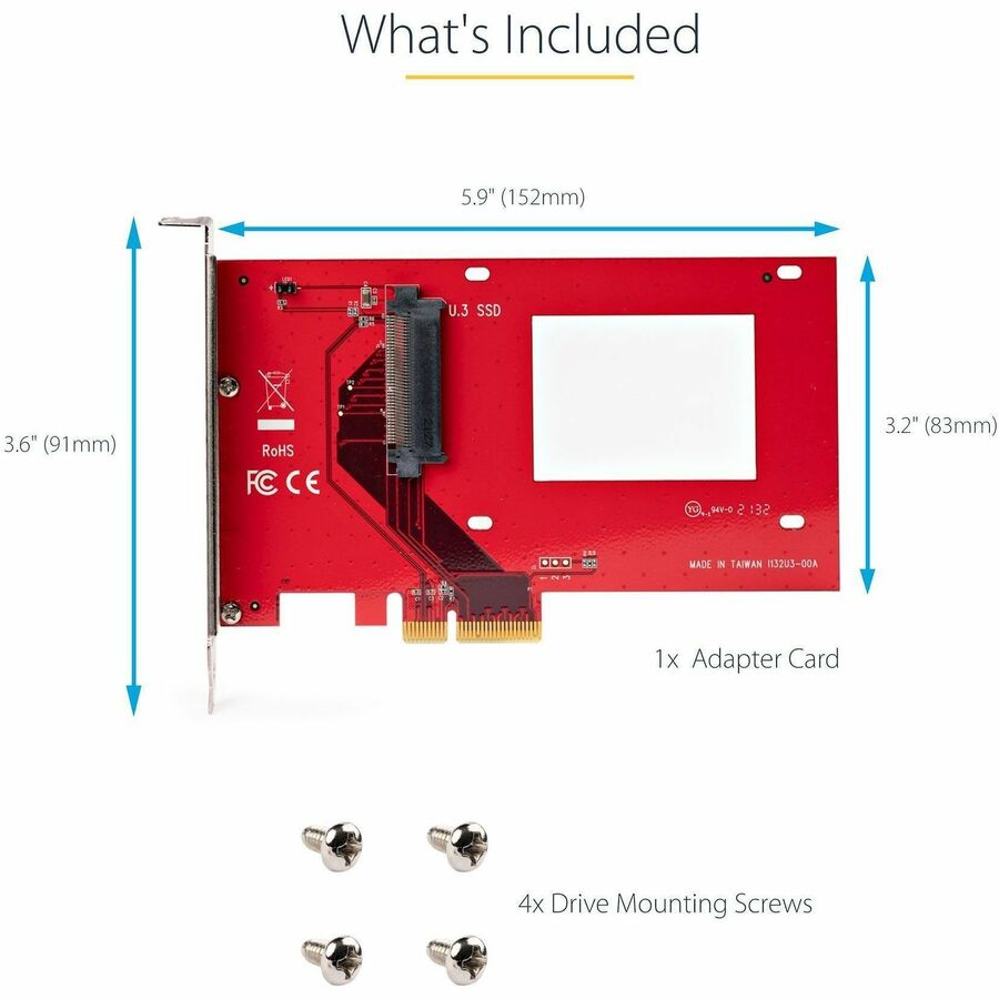 Alternate-Image4 Image for StarTech.com U.3 to PCIe Adapter Card, PCIe 4.0 x4 Adapter For 2.5" U.3 NVMe SSDs, SFF-TA-1001 PCI Express Add-in Card, TAA Compliant\n