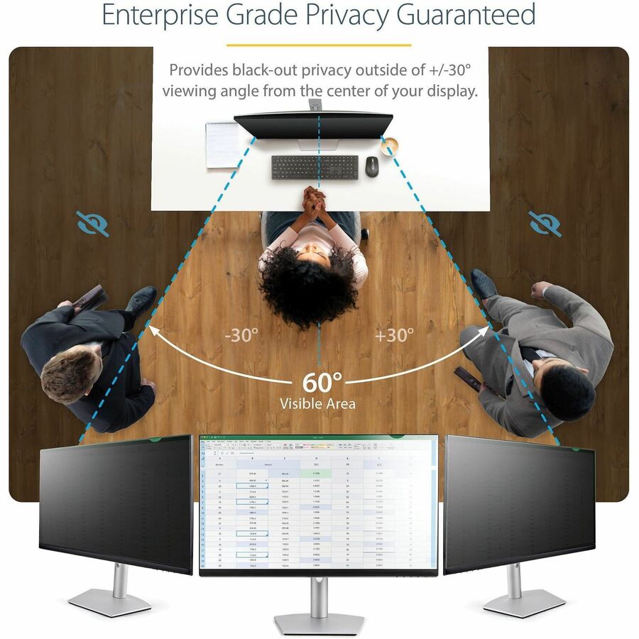 Alternate-Image1 Image for StarTech.com 22-inch 16:9 Computer Monitor Privacy Filter, Anti-Glare Privacy Screen w/51% Blue Light Reduction, +/- 30 deg. View Angle