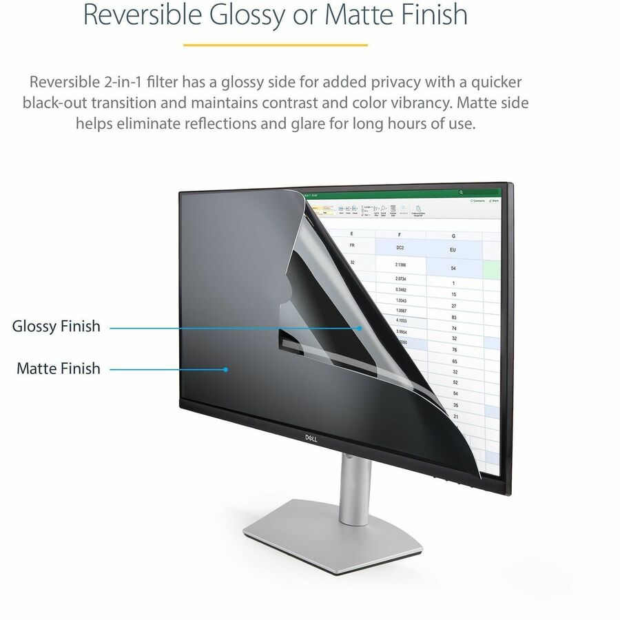 Alternate-Image2 Image for StarTech.com 22-inch 16:9 Computer Monitor Privacy Filter, Anti-Glare Privacy Screen w/51% Blue Light Reduction, +/- 30 deg. View Angle