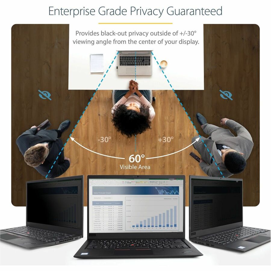 Alternate-Image2 Image for StarTech 17.3-inch 16:9 Laptop Privacy Filter, Anti-Glare Privacy Screen w/51% Blue Light Reduction, +/- 30&deg; View Angle, Matte/Glossy